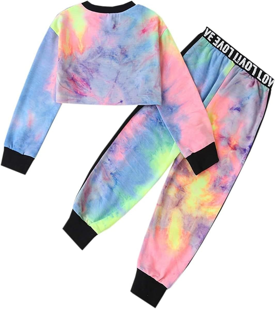Girls 2 Piece Outfits Girls Cropped Sweatsuit Pants Outfit Clothes Set, 4T-14 Years