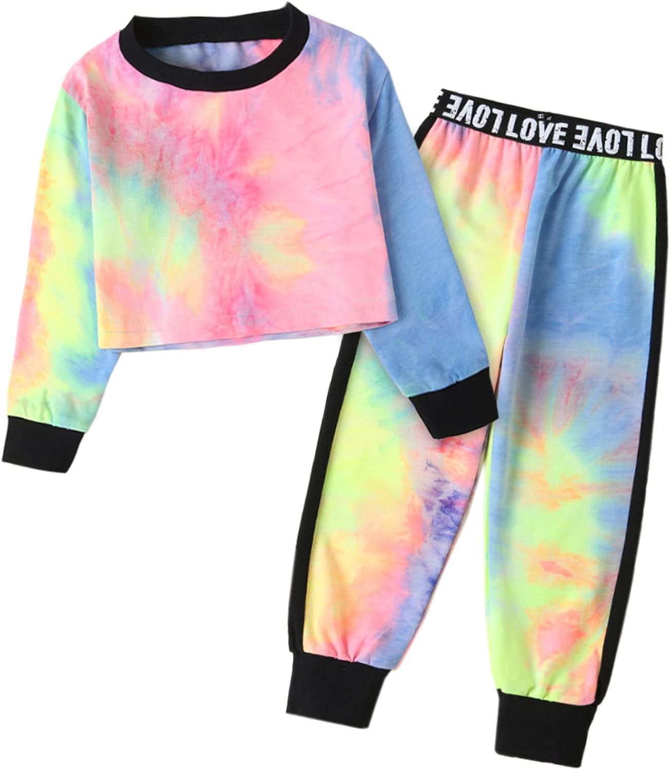 Girls 2 Piece Outfits Girls Cropped Sweatsuit Pants Outfit Clothes Set, 4T-14 Years