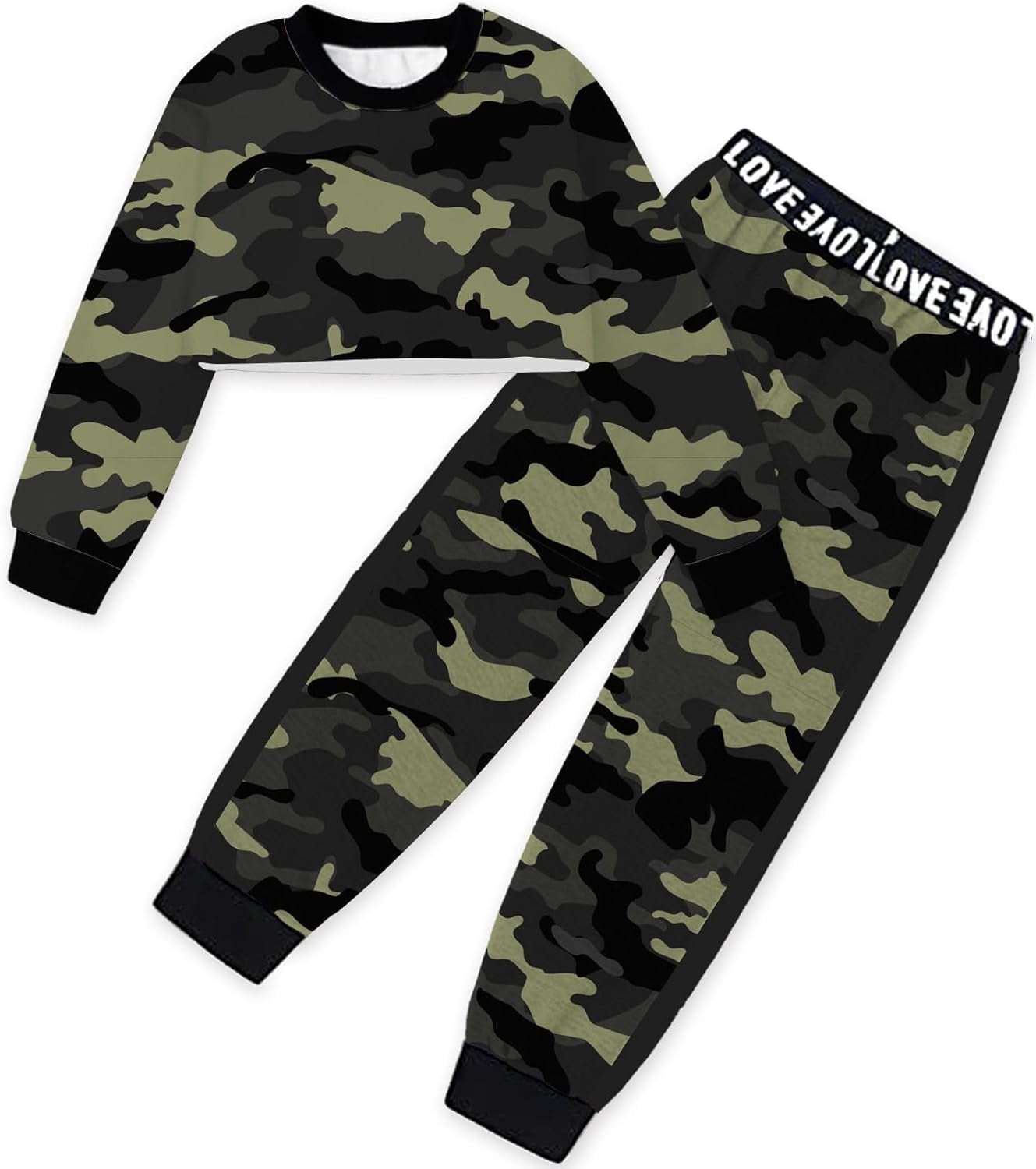Girls 2 Piece Outfits Girls Cropped Sweatsuit Pants Outfit Clothes Set, 4T-14 Years