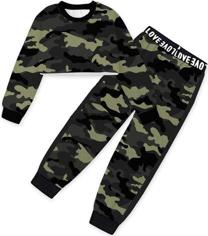 Girls 2 Piece Outfits Girls Cropped Sweatsuit Pants Outfit Clothes Set, 4T-14 Years