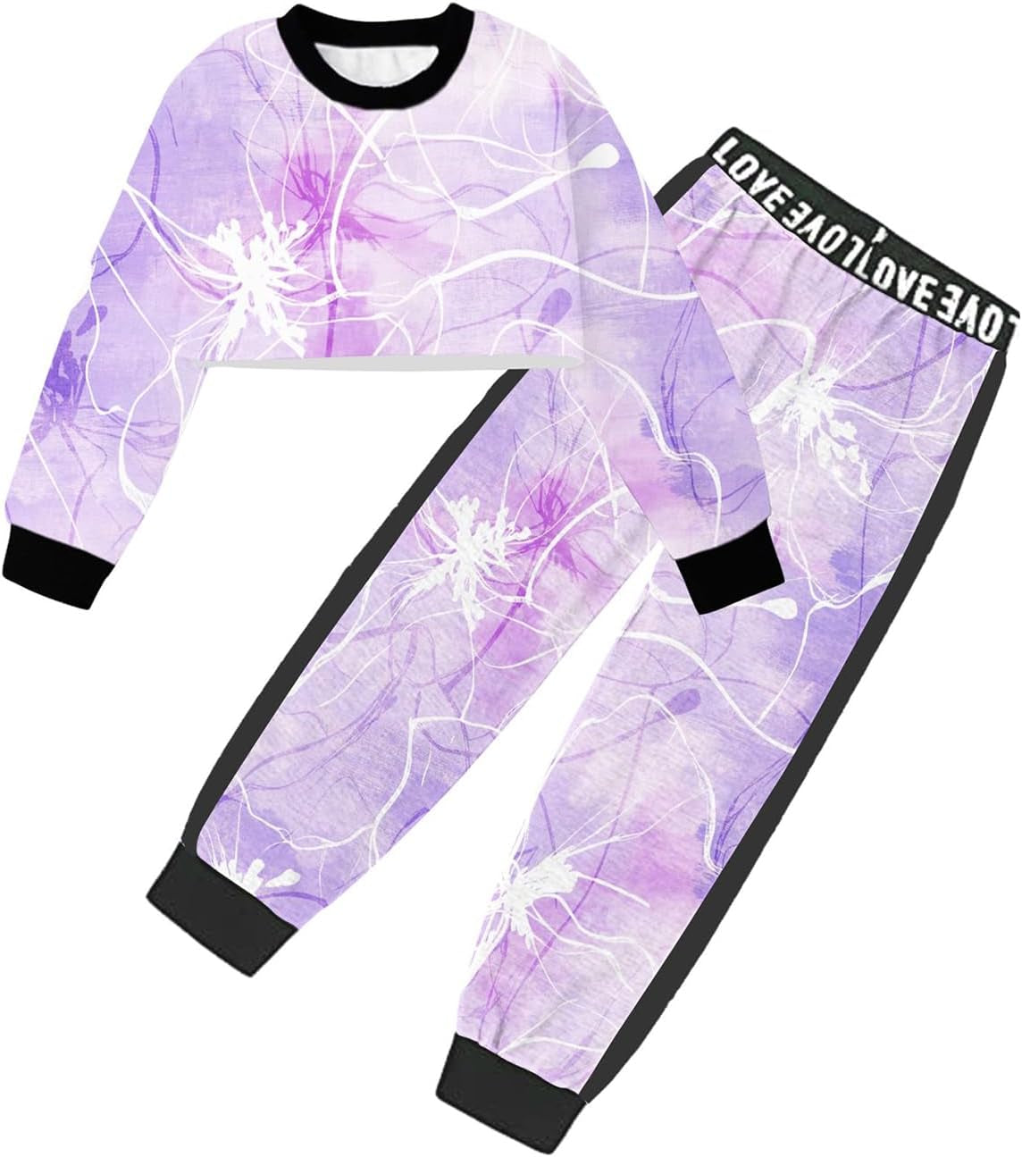 Girls 2 Piece Outfits Girls Cropped Sweatsuit Pants Outfit Clothes Set, 4T-14 Years