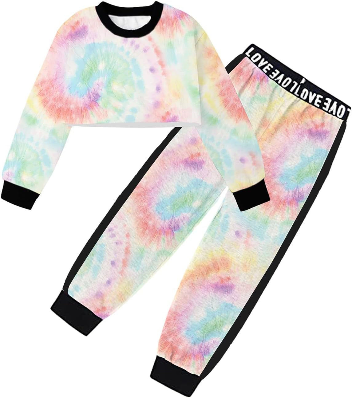 Girls 2 Piece Outfits Girls Cropped Sweatsuit Pants Outfit Clothes Set, 4T-14 Years