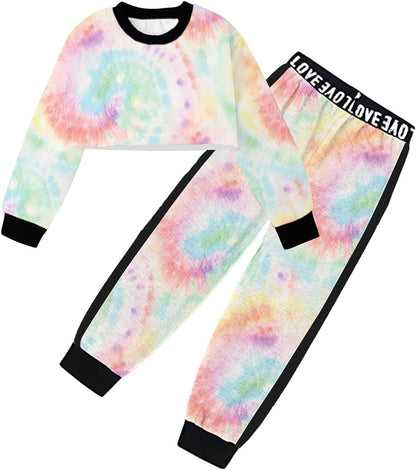 Girls 2 Piece Outfits Girls Cropped Sweatsuit Pants Outfit Clothes Set, 4T-14 Years