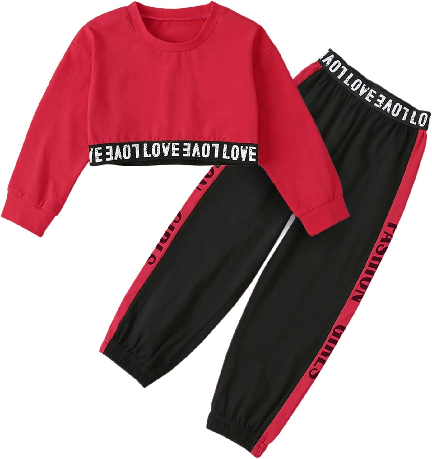 Girls 2 Piece Outfits Girls Cropped Sweatsuit Pants Outfit Clothes Set, 4T-14 Years