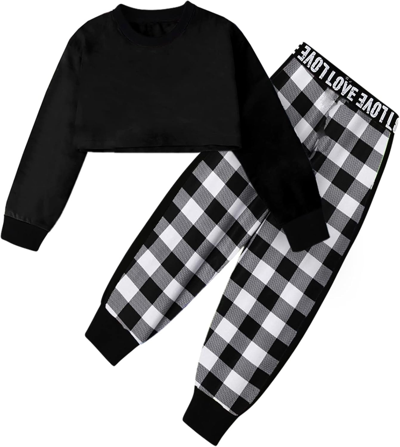 Girls 2 Piece Outfits Girls Cropped Sweatsuit Pants Outfit Clothes Set, 4T-14 Years