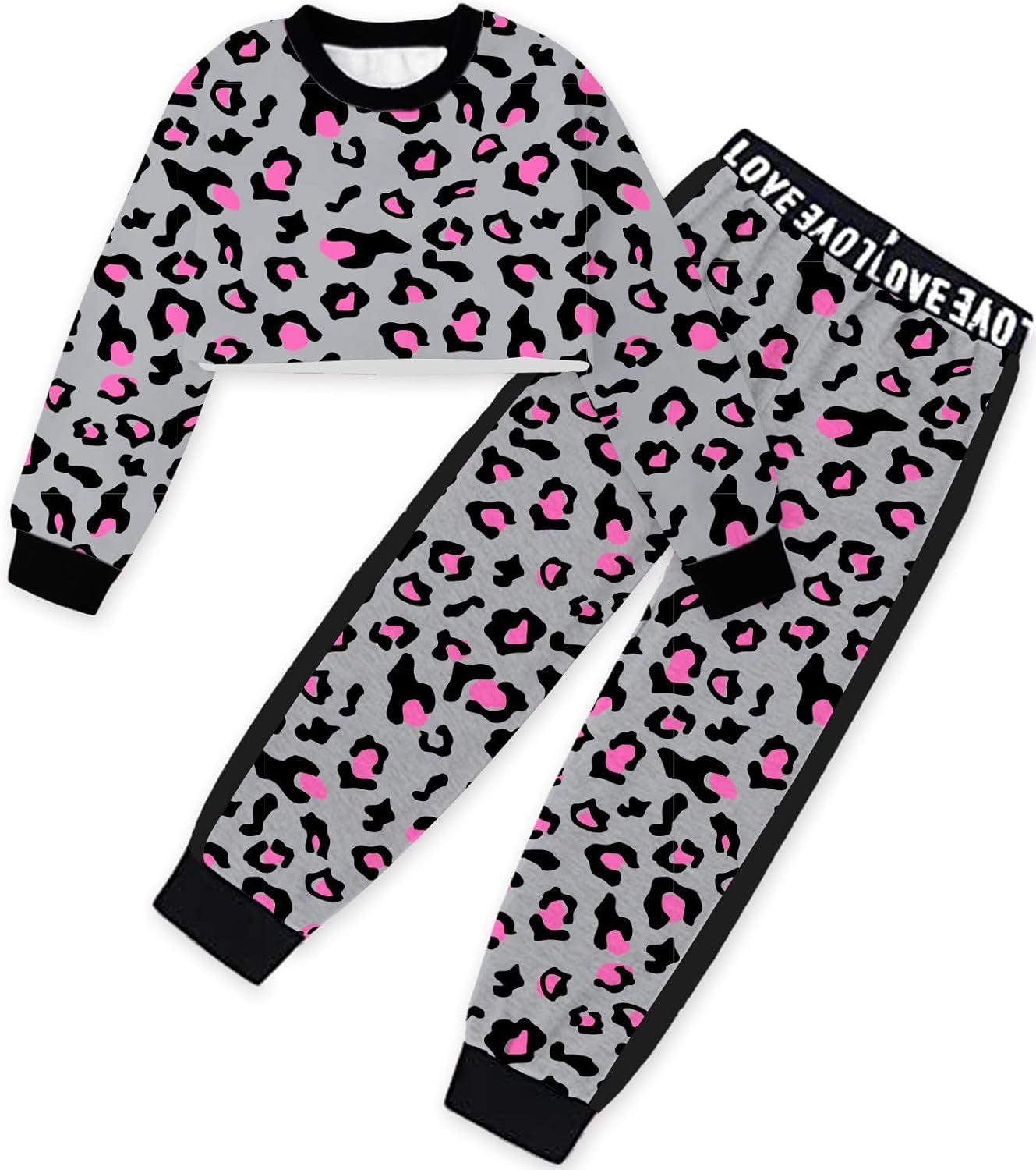 Girls 2 Piece Outfits Girls Cropped Sweatsuit Pants Outfit Clothes Set, 4T-14 Years