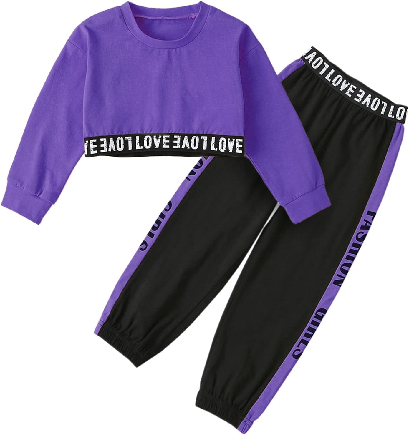 Girls 2 Piece Outfits Girls Cropped Sweatsuit Pants Outfit Clothes Set, 4T-14 Years