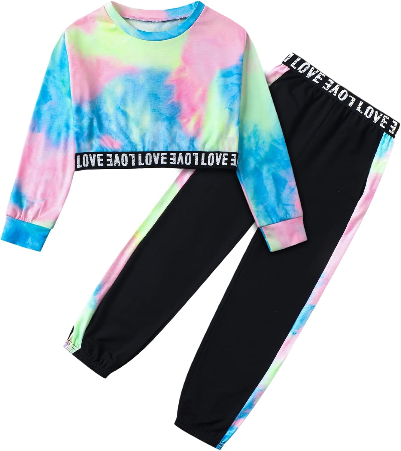 Girls 2 Piece Outfits Girls Cropped Sweatsuit Pants Outfit Clothes Set, 4T-14 Years