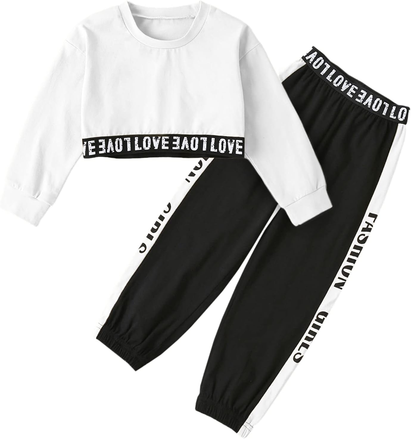 Girls 2 Piece Outfits Girls Cropped Sweatsuit Pants Outfit Clothes Set, 4T-14 Years