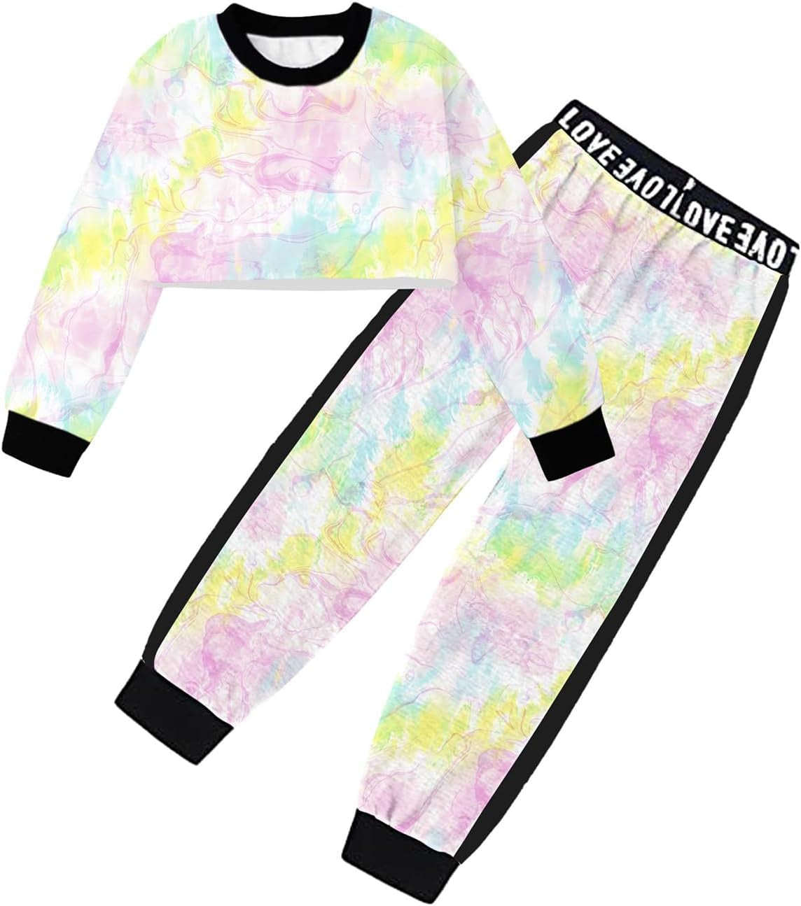 Girls 2 Piece Outfits Girls Cropped Sweatsuit Pants Outfit Clothes Set, 4T-14 Years