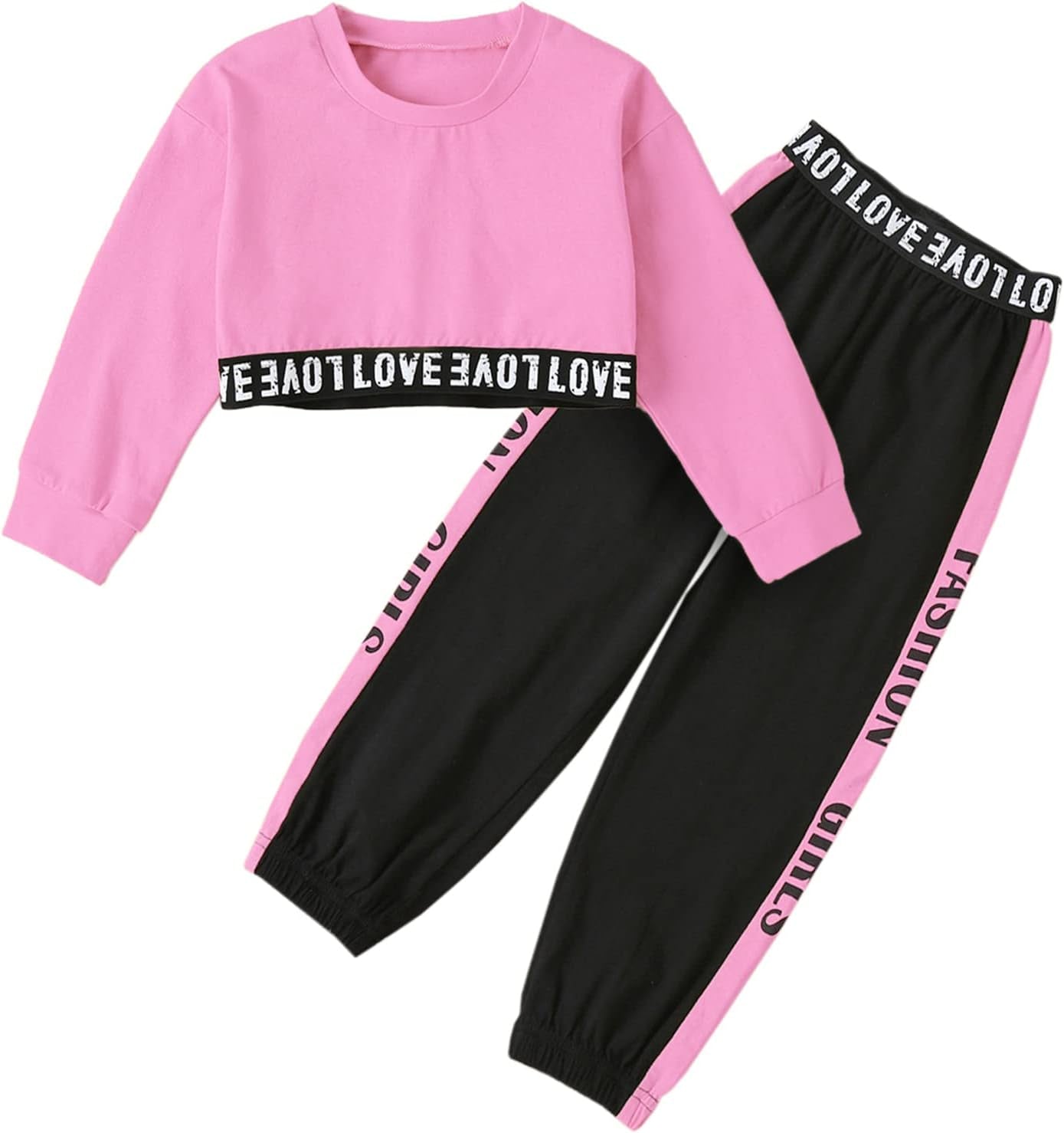 Girls 2 Piece Outfits Girls Cropped Sweatsuit Pants Outfit Clothes Set, 4T-14 Years