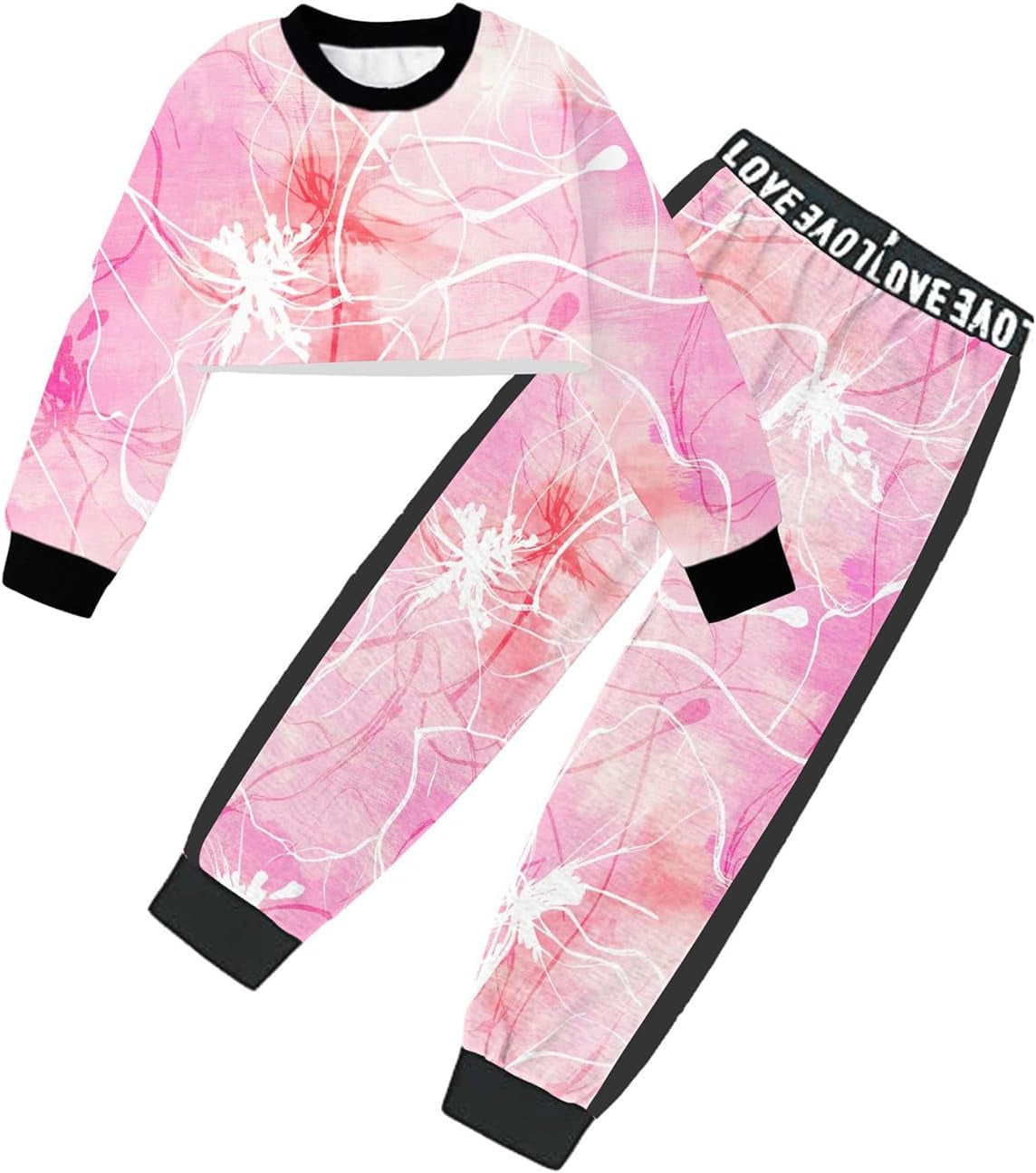 Girls 2 Piece Outfits Girls Cropped Sweatsuit Pants Outfit Clothes Set, 4T-14 Years