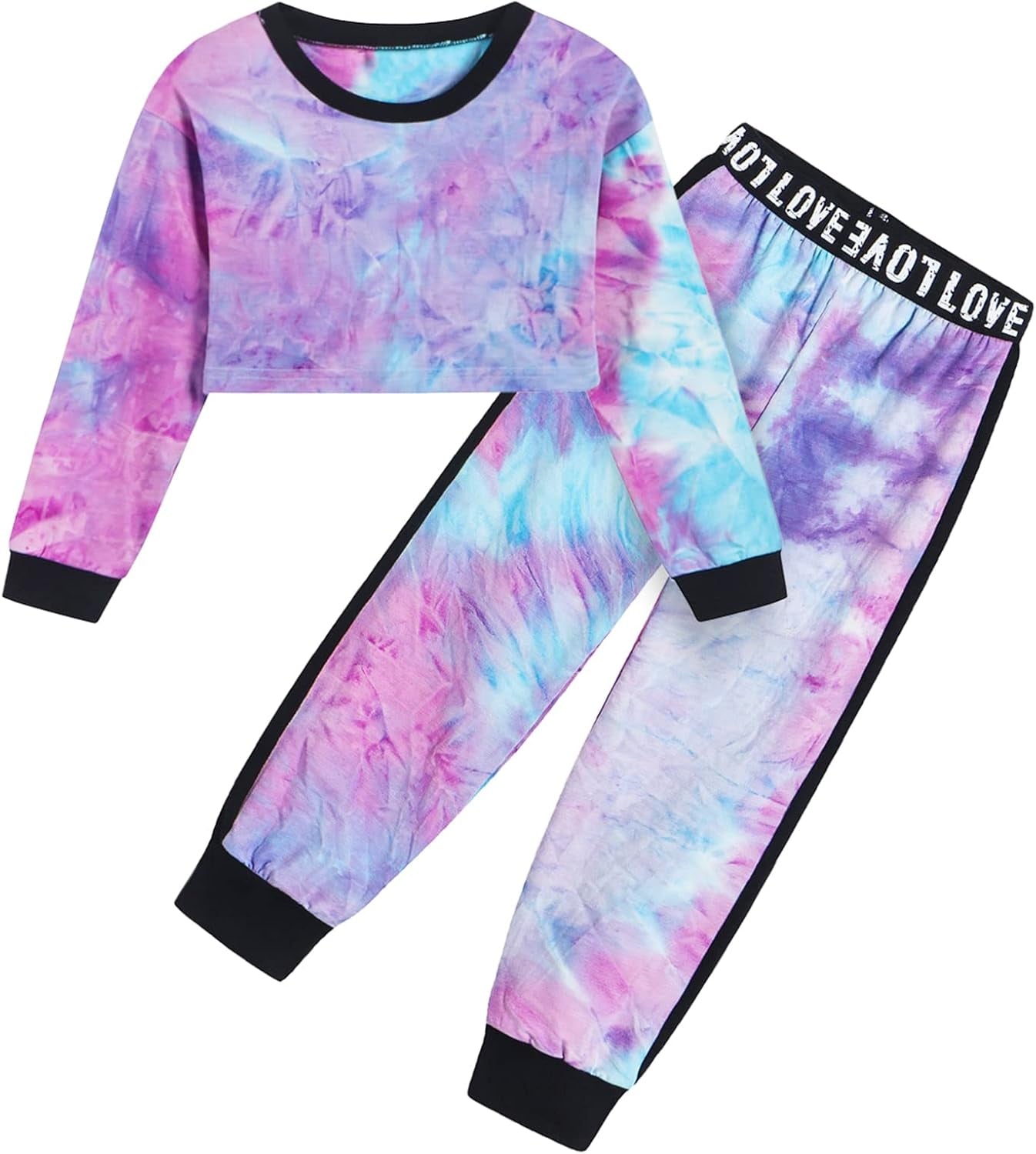 Girls 2 Piece Outfits Girls Cropped Sweatsuit Pants Outfit Clothes Set, 4T-14 Years