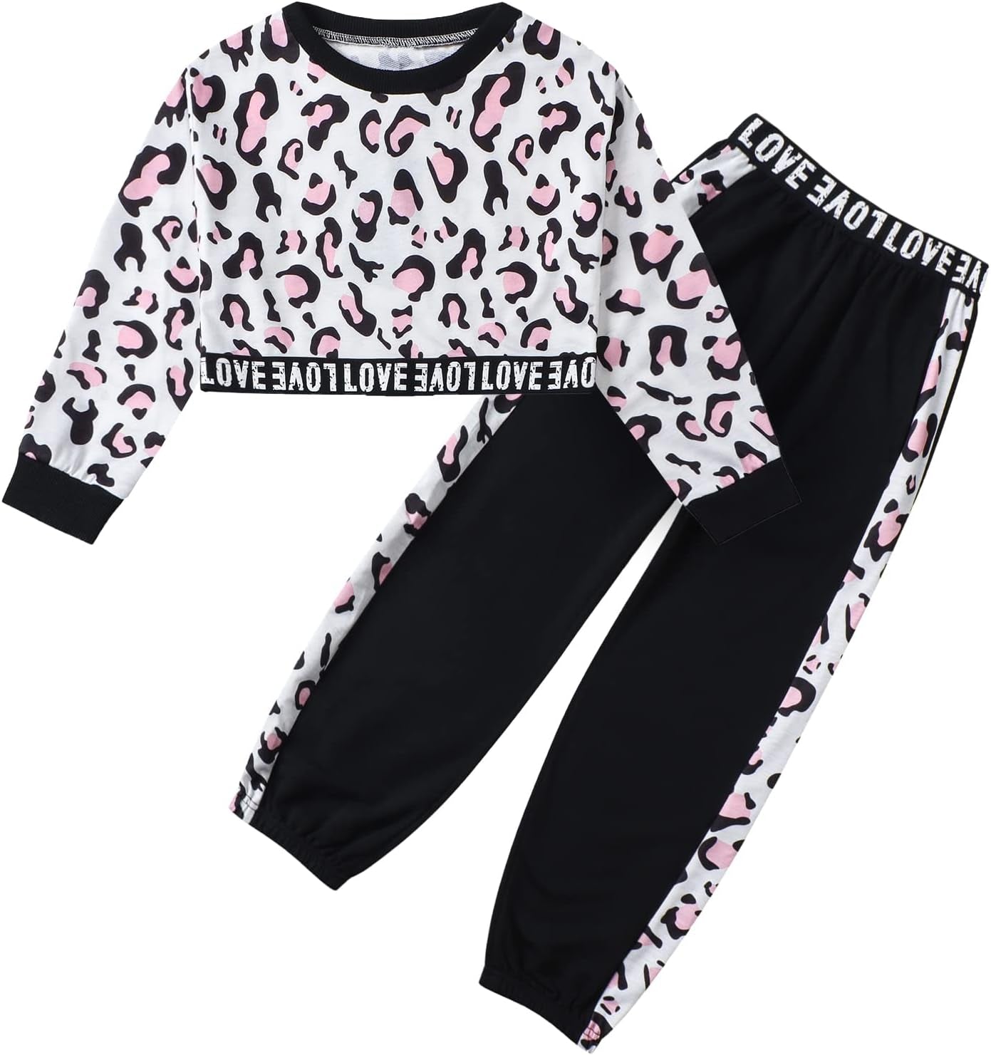 Girls 2 Piece Outfits Girls Cropped Sweatsuit Pants Outfit Clothes Set, 4T-14 Years