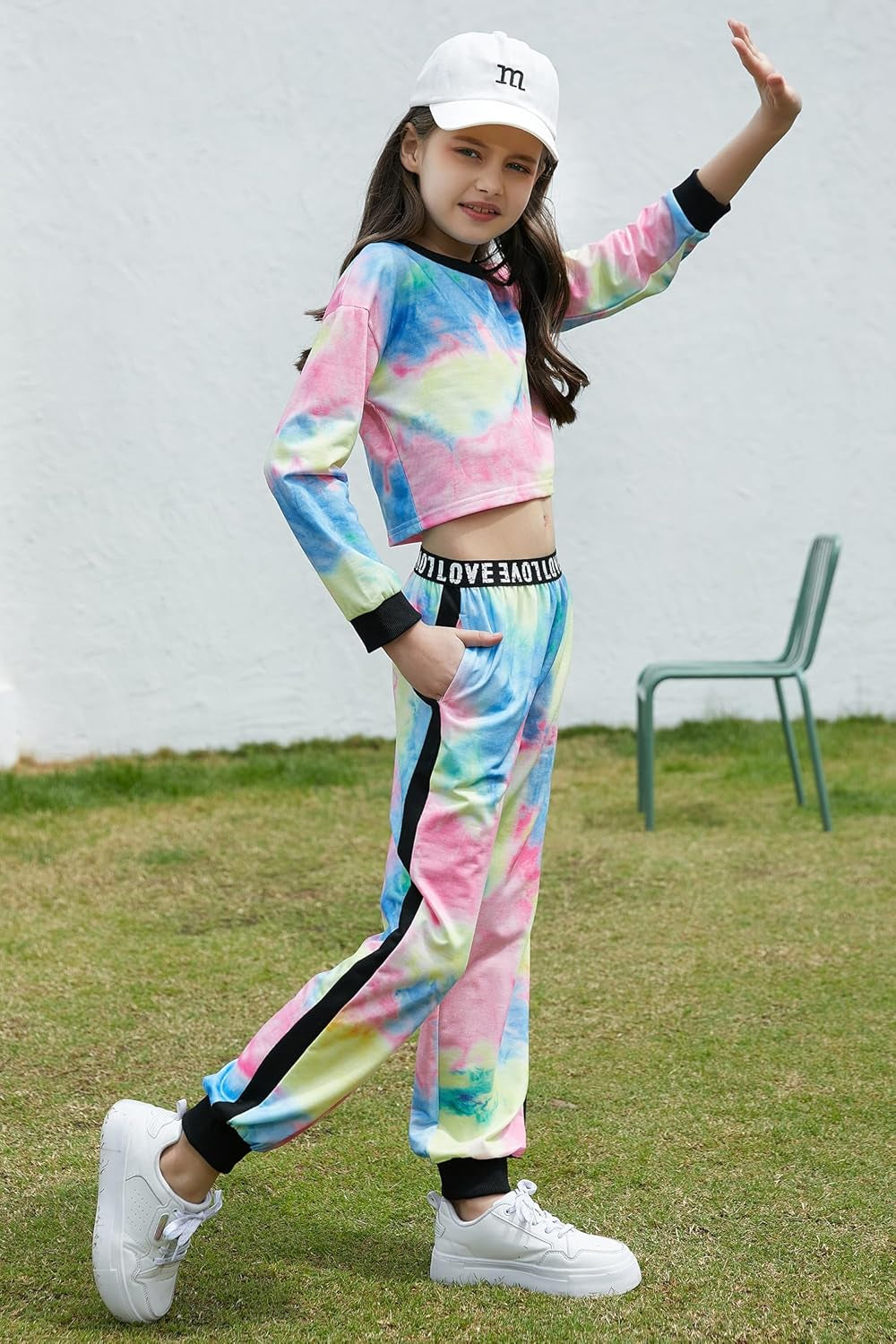 Girls 2 Piece Outfits Girls Cropped Sweatsuit Pants Outfit Clothes Set, 4T-14 Years