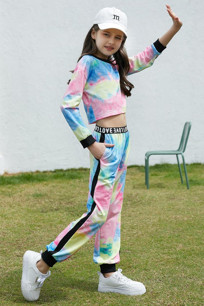 Girls 2 Piece Outfits Girls Cropped Sweatsuit Pants Outfit Clothes Set, 4T-14 Years
