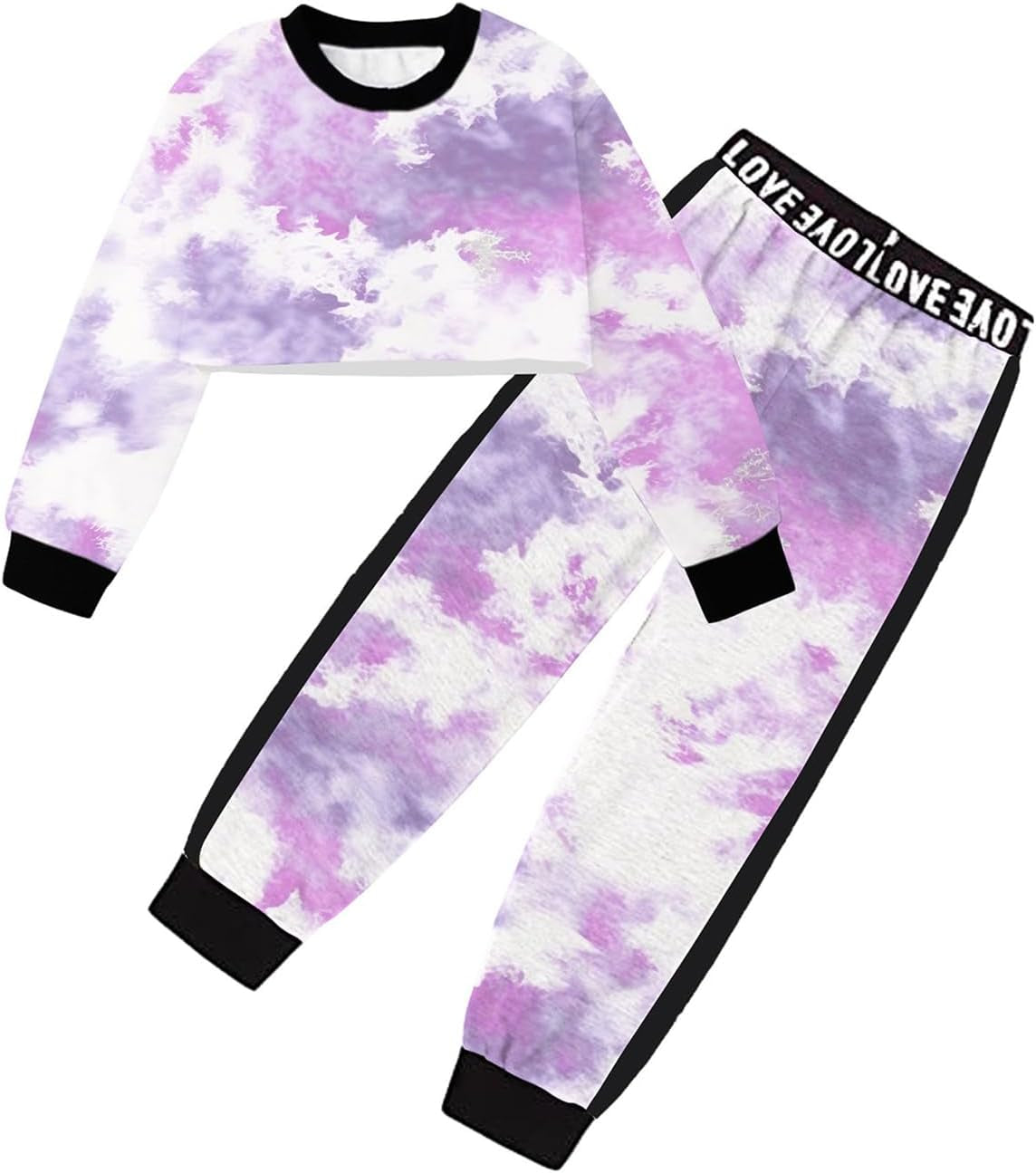 Girls 2 Piece Outfits Girls Cropped Sweatsuit Pants Outfit Clothes Set, 4T-14 Years