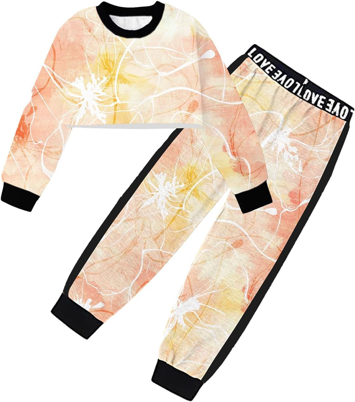 Girls 2 Piece Outfits Girls Cropped Sweatsuit Pants Outfit Clothes Set, 4T-14 Years