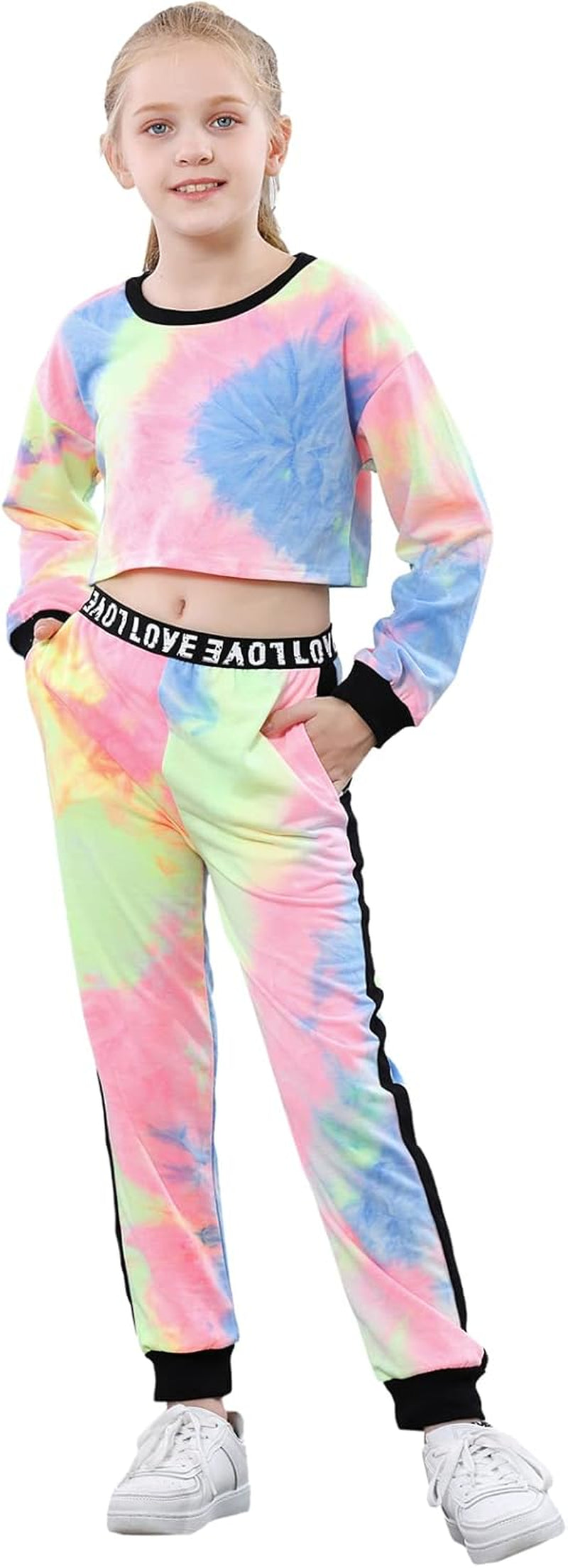 Girls 2 Piece Outfits Girls Cropped Sweatsuit Pants Outfit Clothes Set, 4T-14 Years